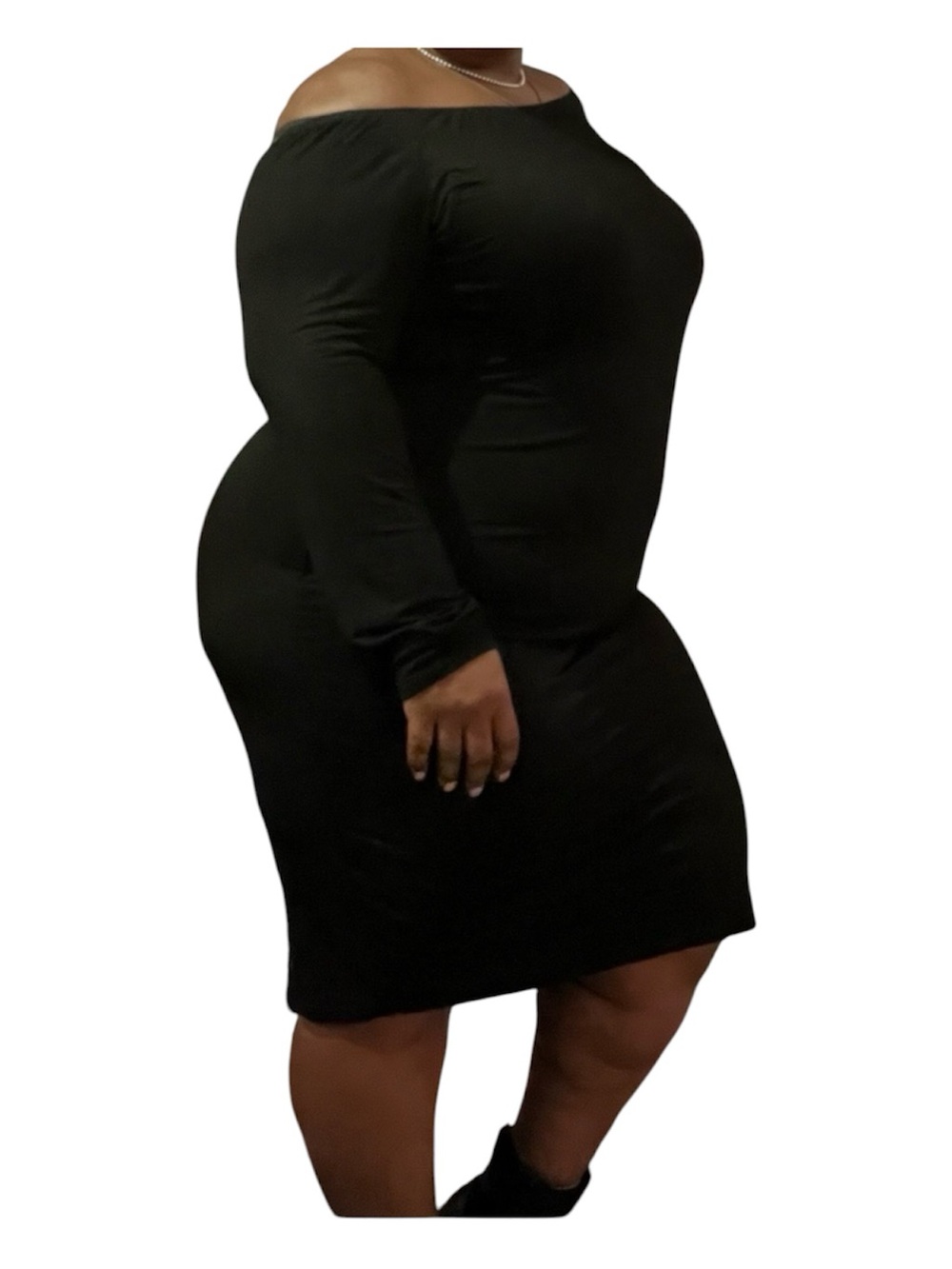 SHEIN Black Off-Shoulder Long Sleeve Bodycon Dress 4X